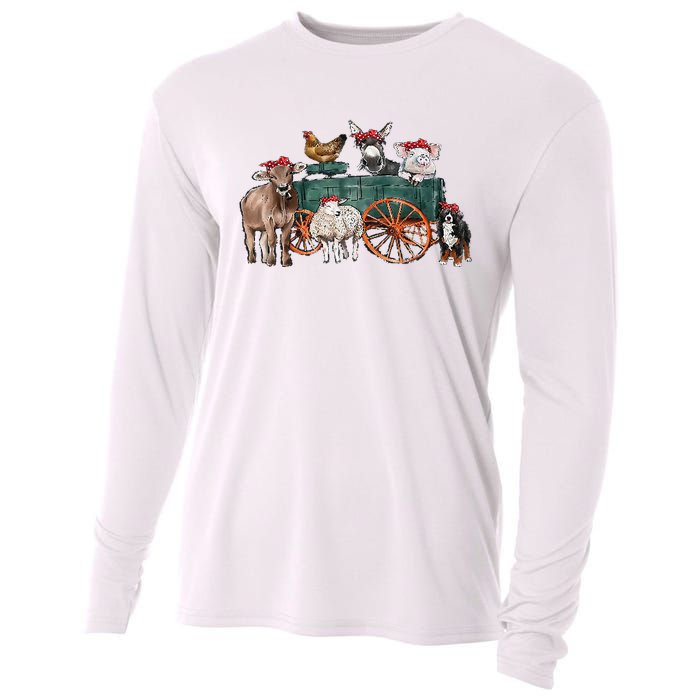 Retro Vintage Cute Farm Animals Farmer Farming Cooling Performance Long Sleeve Crew