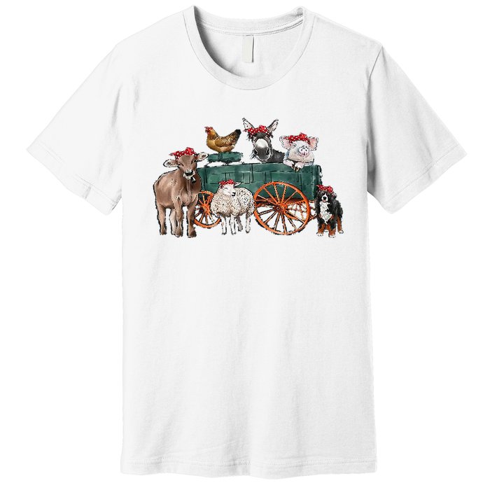 Retro Vintage Cute Farm Animals Farmer Farming Premium T-Shirt