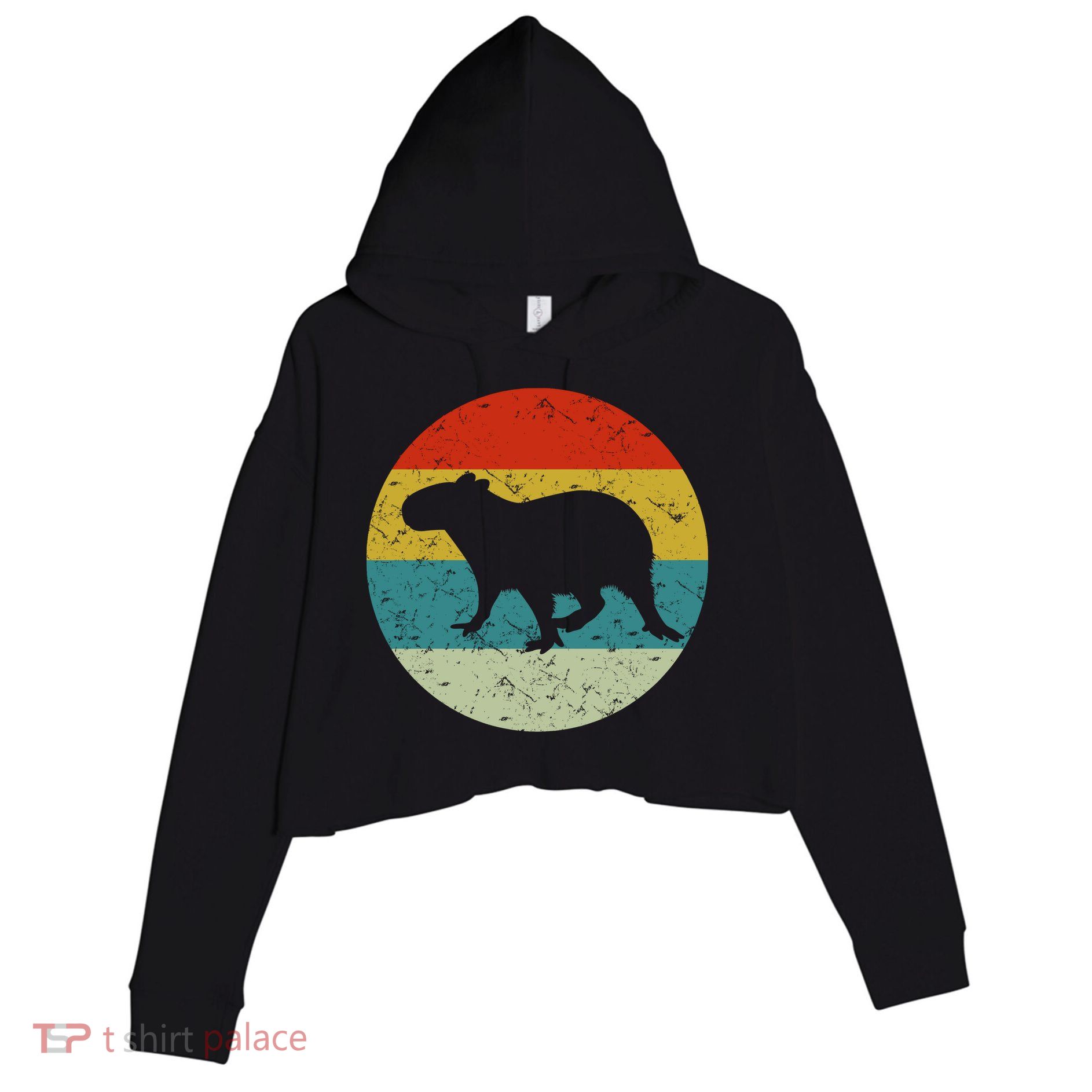 Retro Vintage Capybara Crop Fleece Hoodie