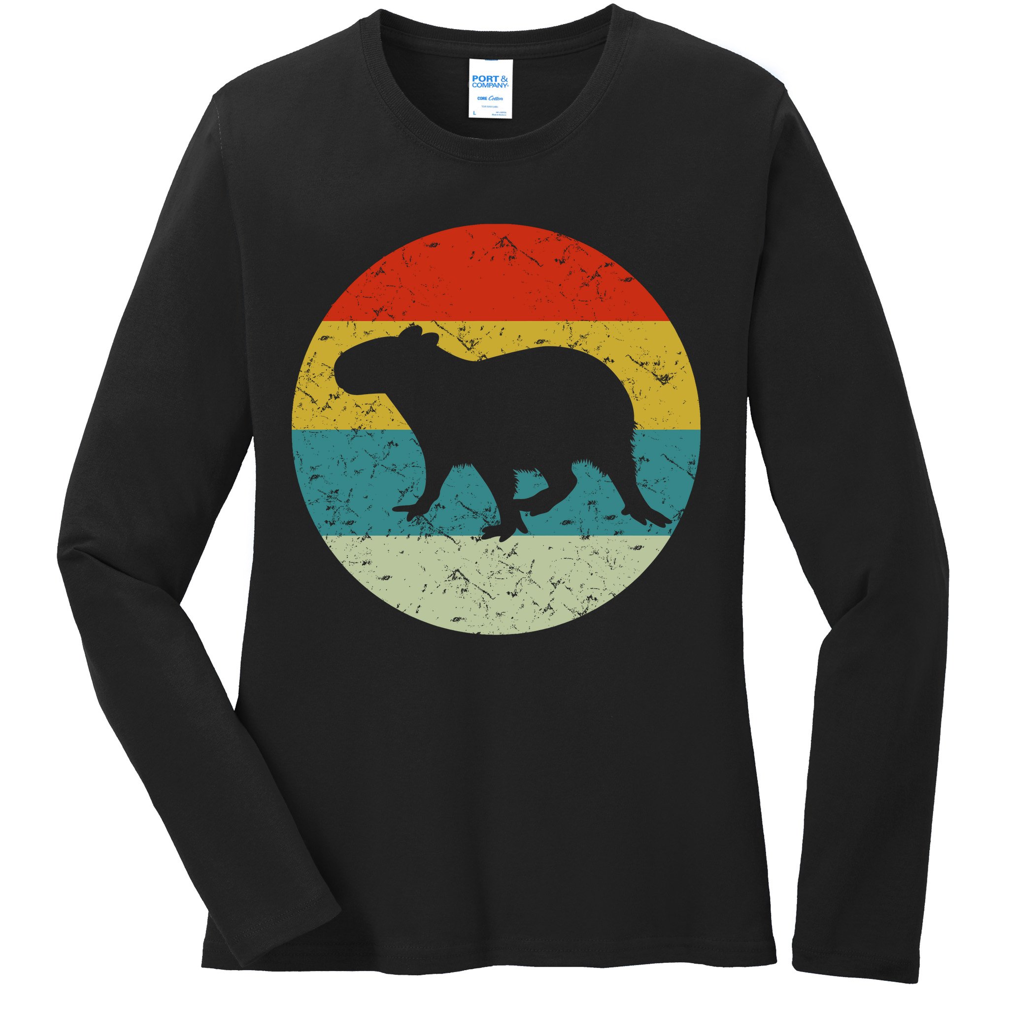 Retro Vintage Capybara Ladies Long Sleeve Shirt