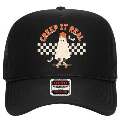 Retro Vintage Creep It Real Ghost Girl Boy Halloween Costume High Crown Mesh Back Trucker Hat