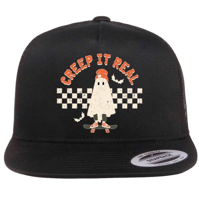 Retro Vintage Creep It Real Ghost Girl Boy Halloween Costume Flat Bill Trucker Hat