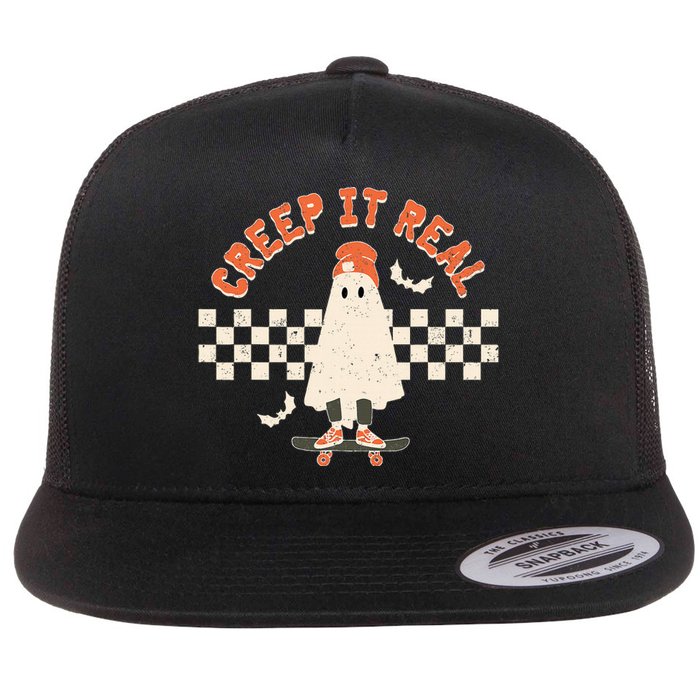 Retro Vintage Creep It Real Ghost Girl Boy Halloween Costume Flat Bill Trucker Hat