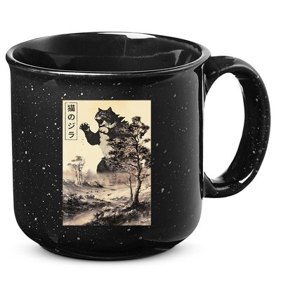 Retro Vintage Cat Japanese Art Catzilla Legendary Rare Kaiju Gift 15oz Campfire Ceramic Mug