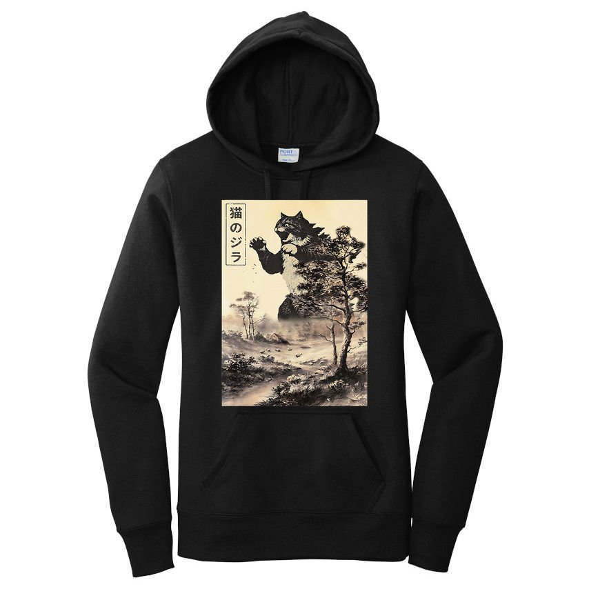 Retro Vintage Cat Japanese Art Catzilla Legendary Rare Kaiju Gift Women's Pullover Hoodie