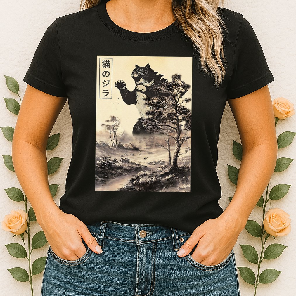 Retro Vintage Cat Japanese Art Catzilla Legendary Rare Kaiju Gift Womens T-Shirt
