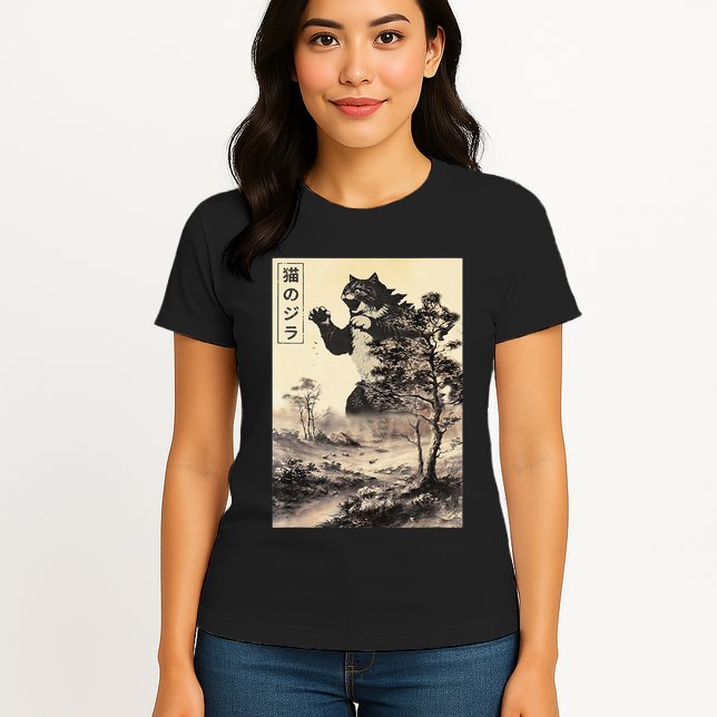 Retro Vintage Cat Japanese Art Catzilla Legendary Rare Kaiju Gift Womens T-Shirt