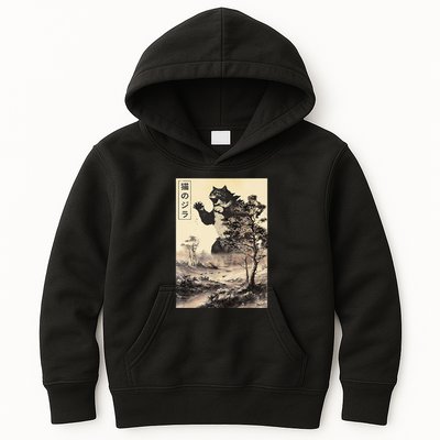 Retro Vintage Cat Japanese Art Catzilla Legendary Rare Kaiju Gift Kids Hoodie