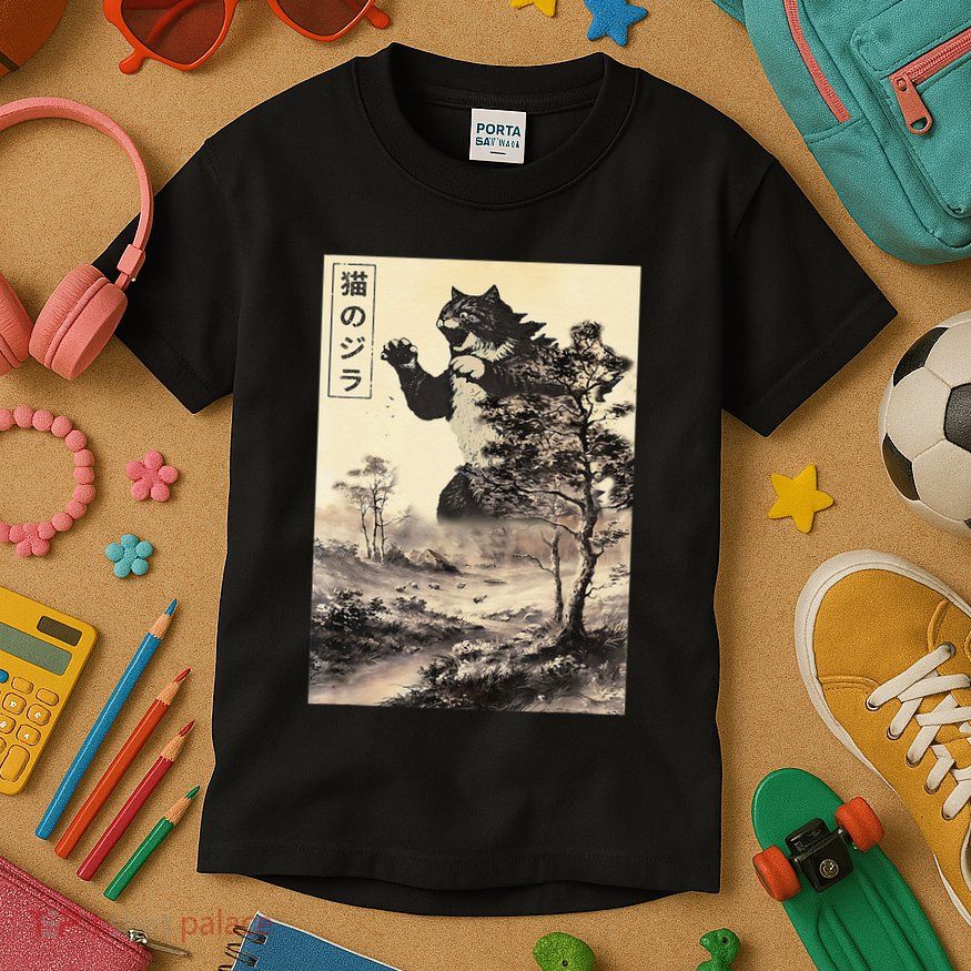 Retro Vintage Cat Japanese Art Catzilla Legendary Rare Kaiju Gift Kids T-Shirt