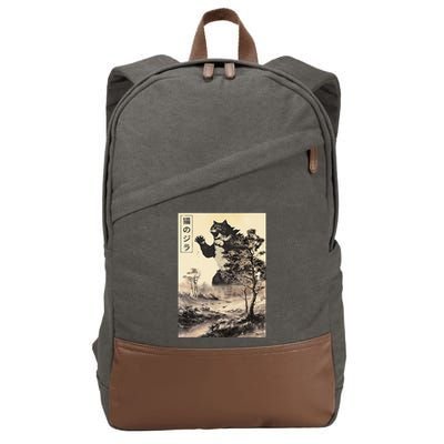 Retro Vintage Cat Japanese Art Catzilla Legendary Rare Kaiju Gift Cotton Canvas Backpack