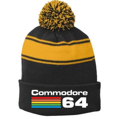 Retro Vintage Commodore Computer Logo Stripe Pom Pom Beanie