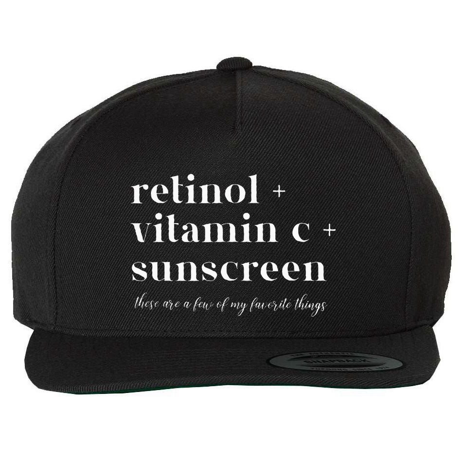 Retinol Vitamin C And Sunscreen Aesthetic Esthetician Nurse Wool Snapback Cap