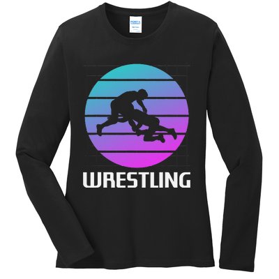 Retro Vintage Classic Wrestling Wrestler  Ladies Long Sleeve Shirt