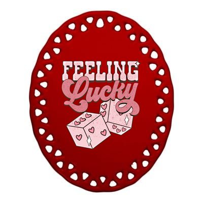 Retro Valentines Day Funny Feeling Lucky Valentine Pocket Great Gift Ceramic Oval Ornament