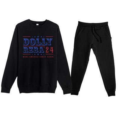 Retro Vintage Dolly And Reba 2024 Make America Fancy Again Premium Crewneck Sweatsuit Set