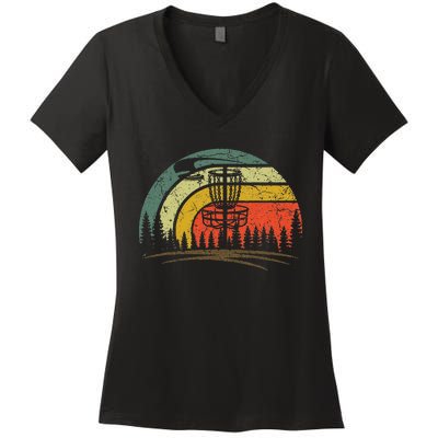 Retro Vintage Disc Golf Frolf Flying Disc Sport Lover Women's V-Neck T-Shirt