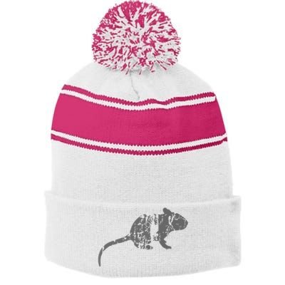 Rat Vintage Design Rat Print Stripe Pom Pom Beanie