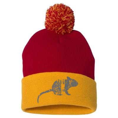 Rat Vintage Design Rat Print Pom Pom 12in Knit Beanie