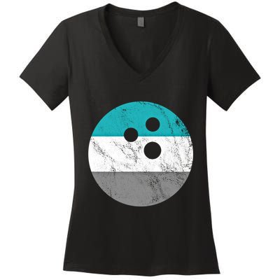 Retro Vintage Distressed Bowling Ball Or Gift Women's V-Neck T-Shirt