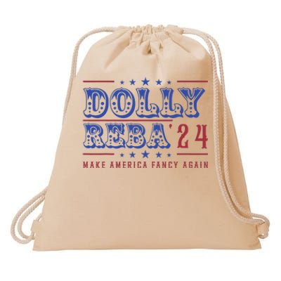 Retro Vintage Dolly And Reba 2024 Make America Fancy Again Drawstring Bag