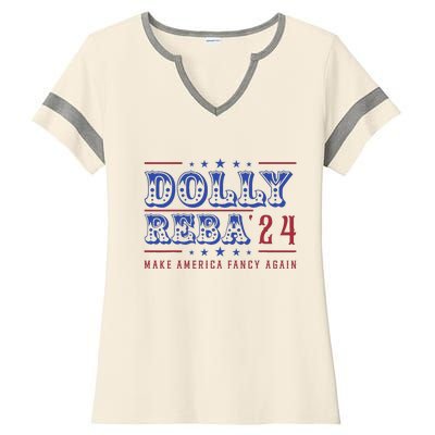 Retro Vintage Dolly And Reba 2024 Make America Fancy Again Ladies Halftime Notch Neck Tee