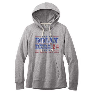 Retro Vintage Dolly And Reba 2024 Make America Fancy Again Women's Fleece Hoodie