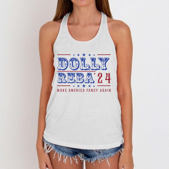 Retro Vintage Dolly And Reba 2024 Make America Fancy Again Women's Knotted Racerback Tank