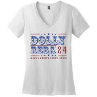 Retro Vintage Dolly And Reba 2024 Make America Fancy Again Women's V-Neck T-Shirt