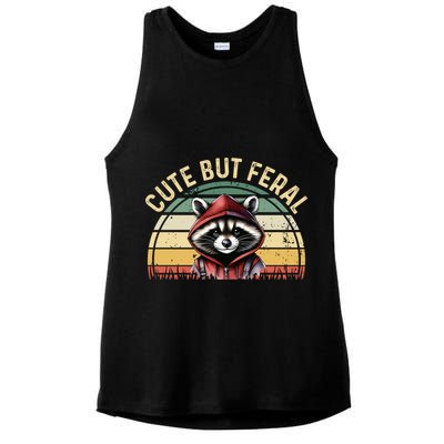 Retro Vintage Design Funny Summer Raccoon Cute But Feral  Ladies PosiCharge Tri-Blend Wicking Tank