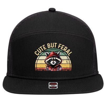 Retro Vintage Design Funny Summer Raccoon Cute But Feral  7 Panel Mesh Trucker Snapback Hat