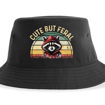Retro Vintage Design Funny Summer Raccoon Cute But Feral  Sustainable Bucket Hat