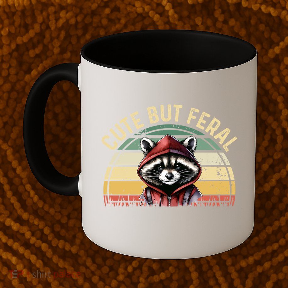 Retro Vintage Design Funny Summer Raccoon Cute But Feral  Mug