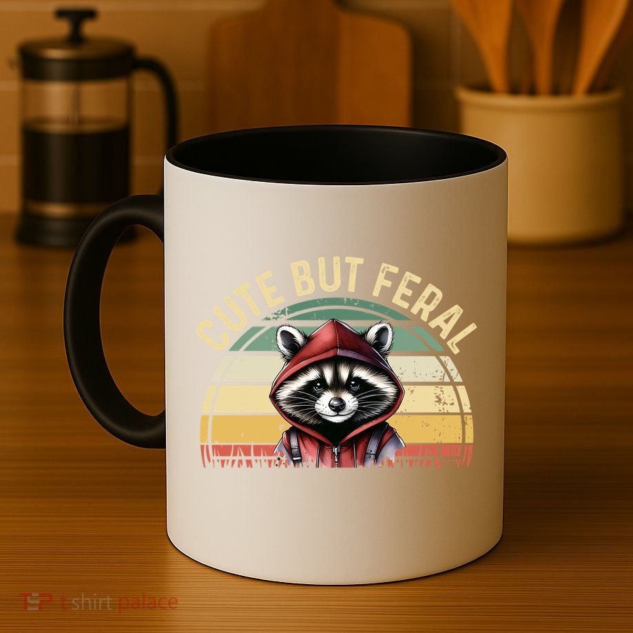 Retro Vintage Design Funny Summer Raccoon Cute But Feral  Mug