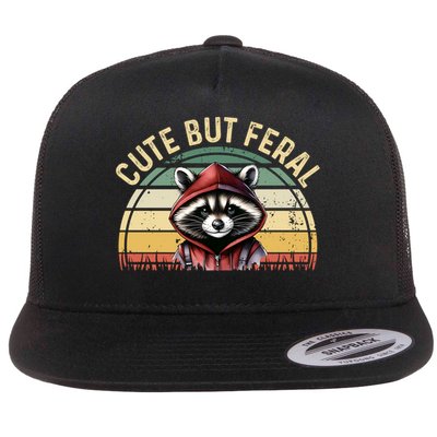 Retro Vintage Design Funny Summer Raccoon Cute But Feral  Flatbill Hat