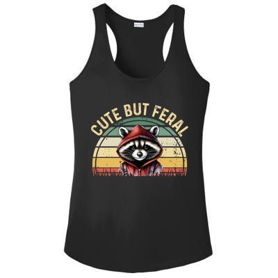 Retro Vintage Design Funny Summer Raccoon Cute But Feral  Ladies PosiCharge Competitor Racerback Tank