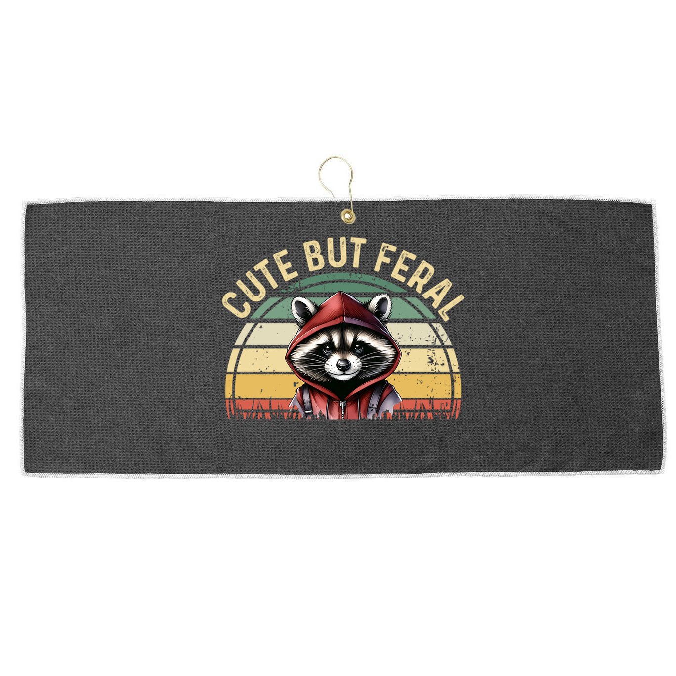 Retro Vintage Design Funny Summer Raccoon Cute But Feral  Large Microfiber Waffle Golf Towel