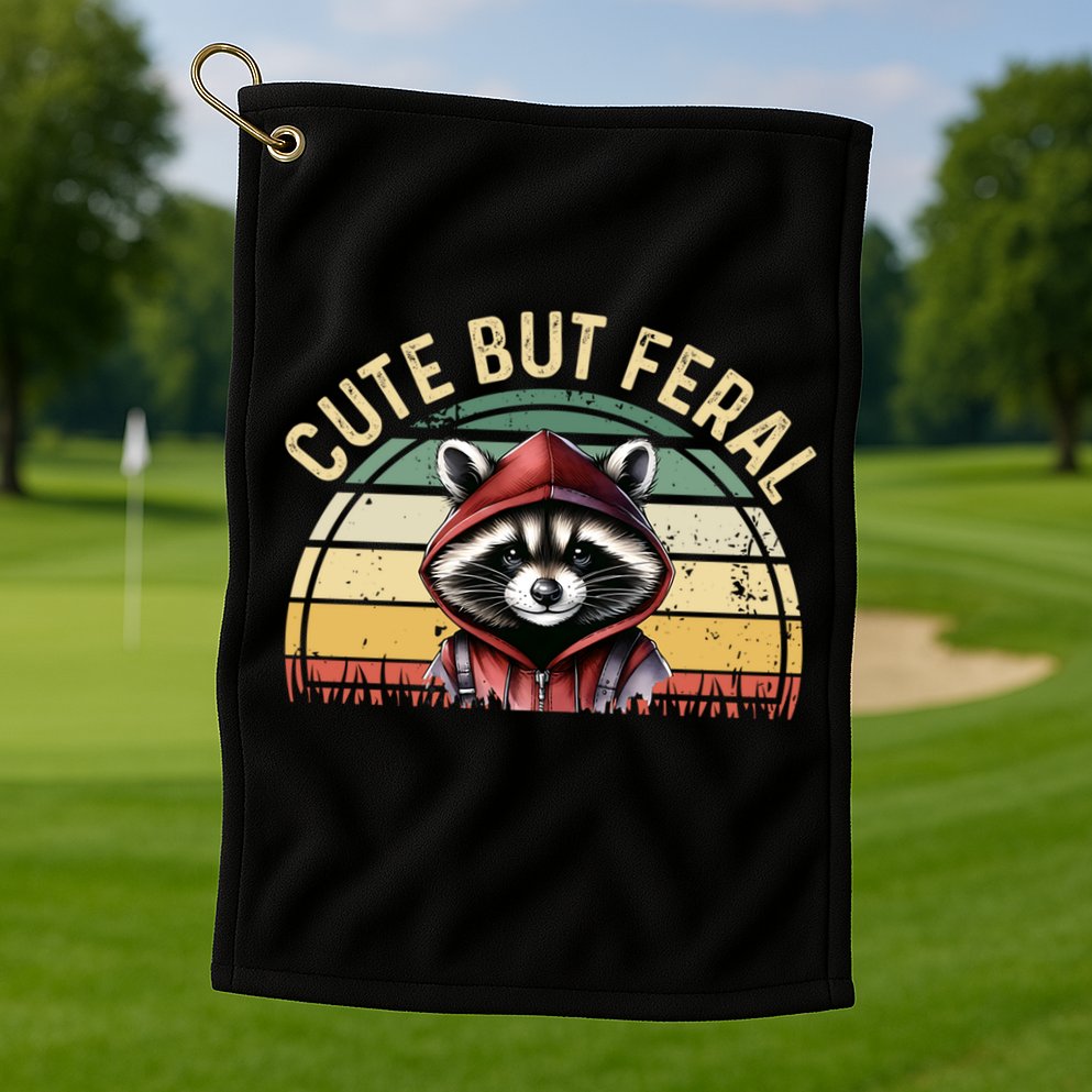 Retro Vintage Design Funny Summer Raccoon Cute But Feral  Golf Towel