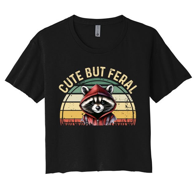 Retro Vintage Design Funny Summer Raccoon Cute But Feral  Crop Top