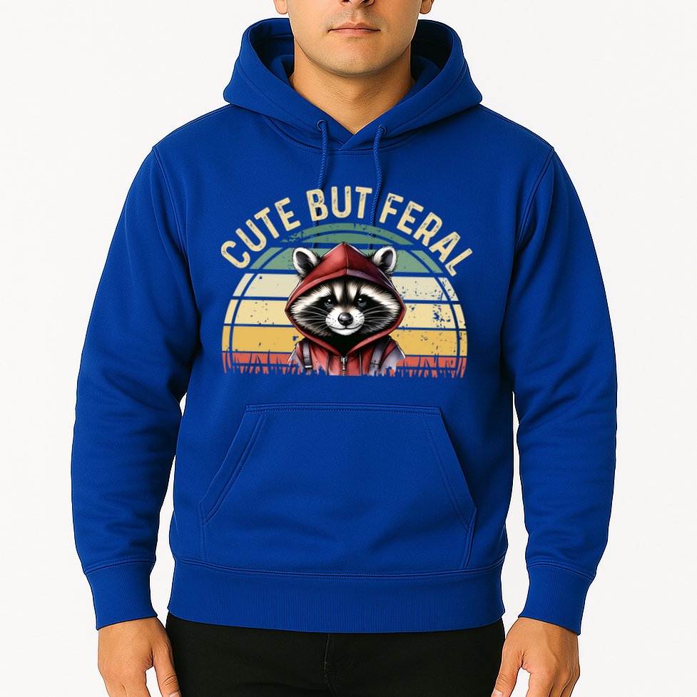 Retro Vintage Design Funny Summer Raccoon Cute But Feral  Hoodie
