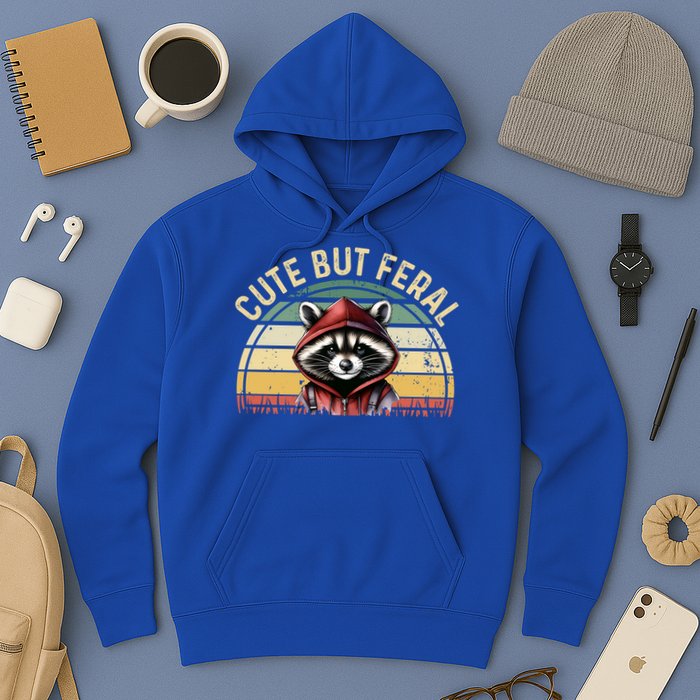 Retro Vintage Design Funny Summer Raccoon Cute But Feral  Hoodie