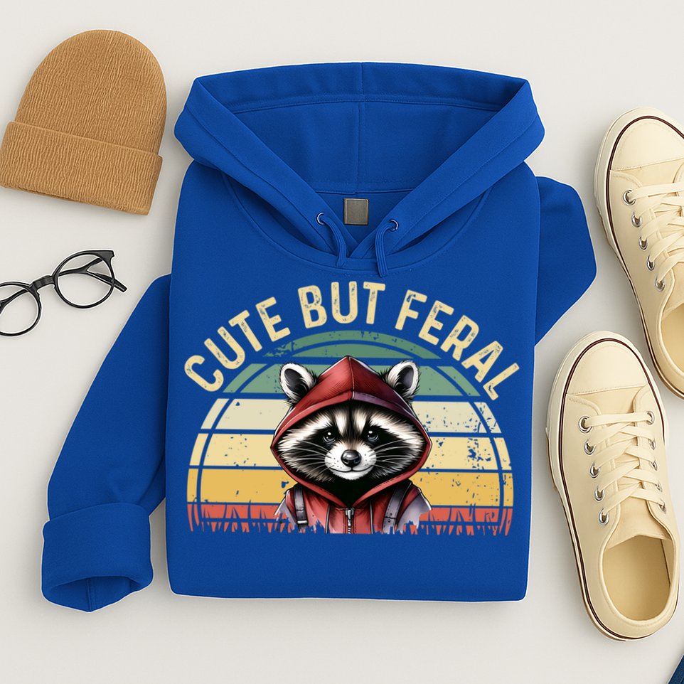 Retro Vintage Design Funny Summer Raccoon Cute But Feral  Hoodie