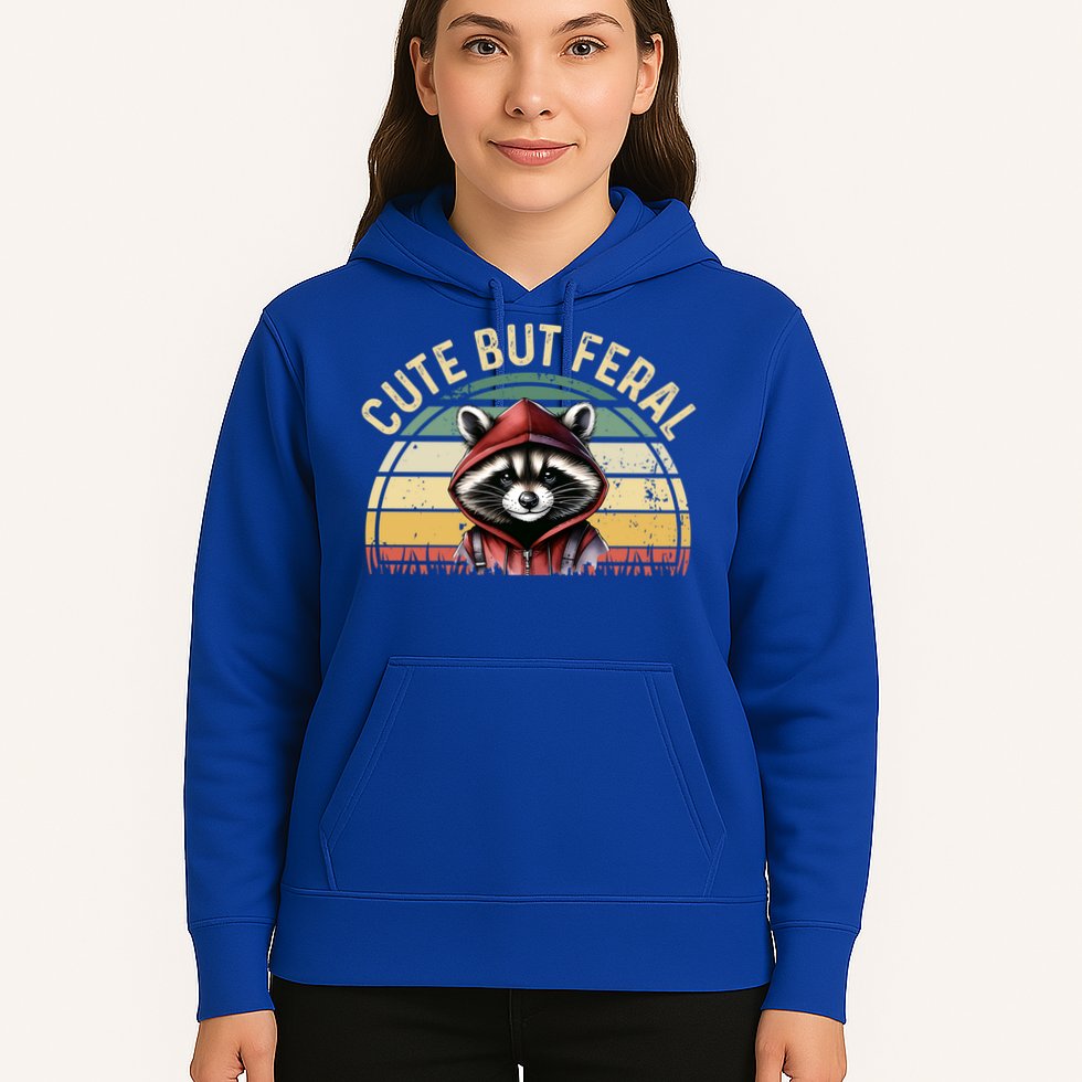 Retro Vintage Design Funny Summer Raccoon Cute But Feral  Hoodie