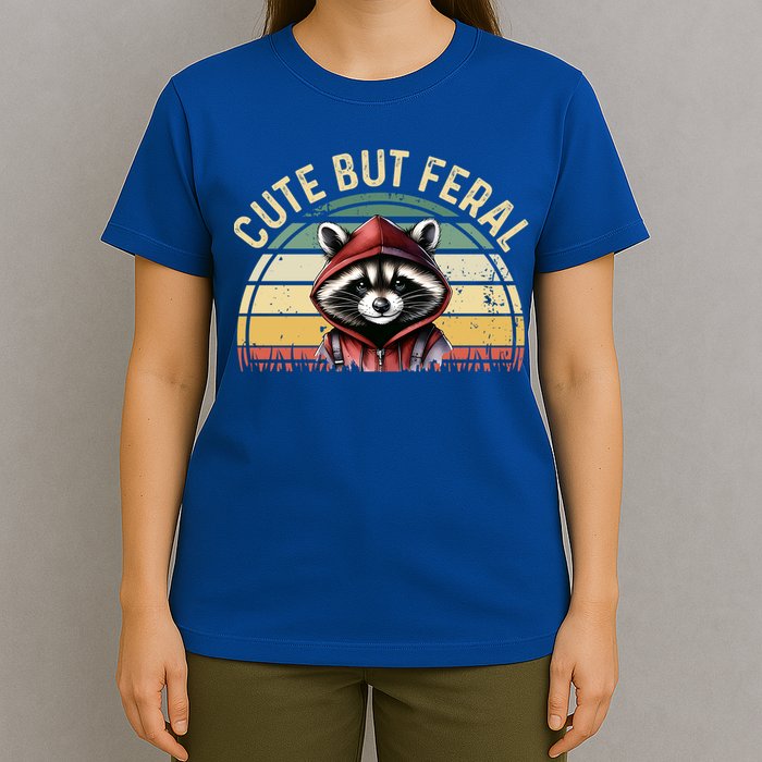 Retro Vintage Design Funny Summer Raccoon Cute But Feral  T-Shirt