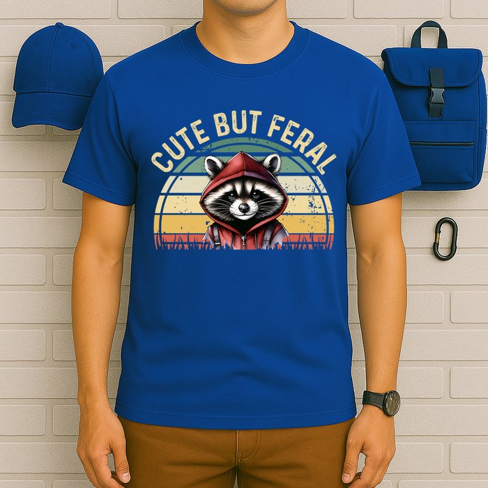 Retro Vintage Design Funny Summer Raccoon Cute But Feral  T-Shirt
