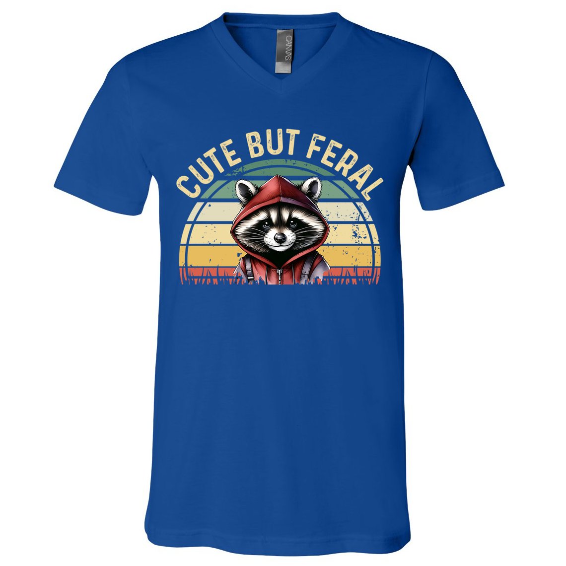 Retro Vintage Design Funny Summer Raccoon Cute But Feral  V-Neck T-Shirt
