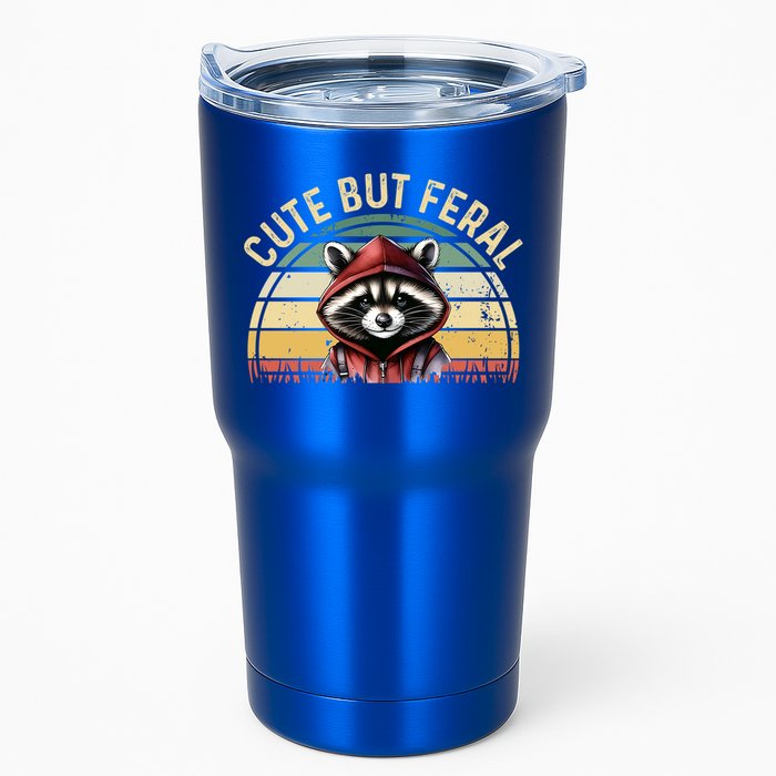 Retro Vintage Design Funny Summer Raccoon Cute But Feral  Tumbler