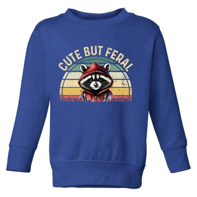 Retro Vintage Design Funny Summer Raccoon Cute But Feral  Toddler Sweatshirt