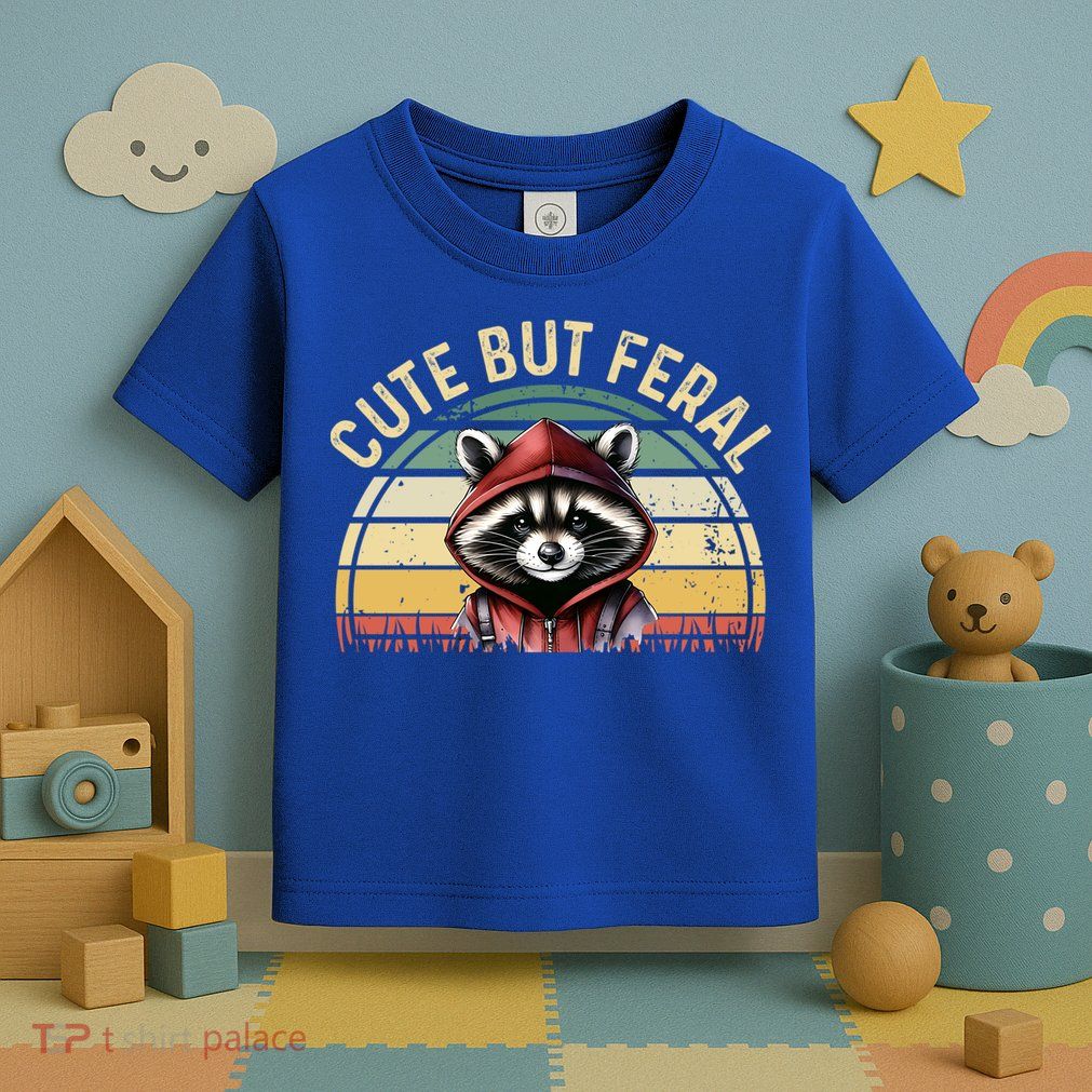 Retro Vintage Design Funny Summer Raccoon Cute But Feral  Toddler T-Shirt