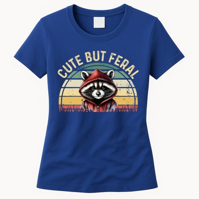 Retro Vintage Design Funny Summer Raccoon Cute But Feral  Womens T-Shirt