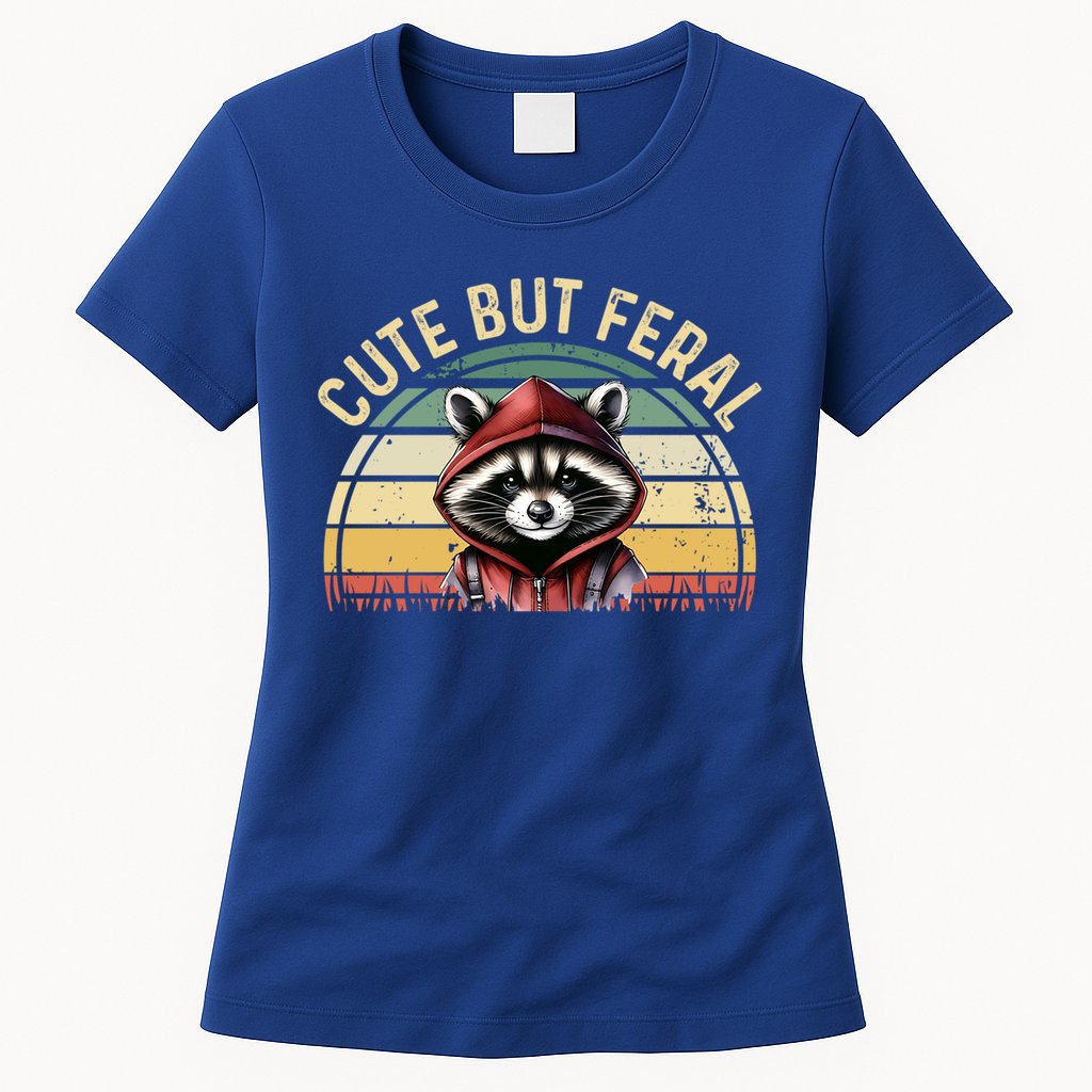 Retro Vintage Design Funny Summer Raccoon Cute But Feral  Womens T-Shirt